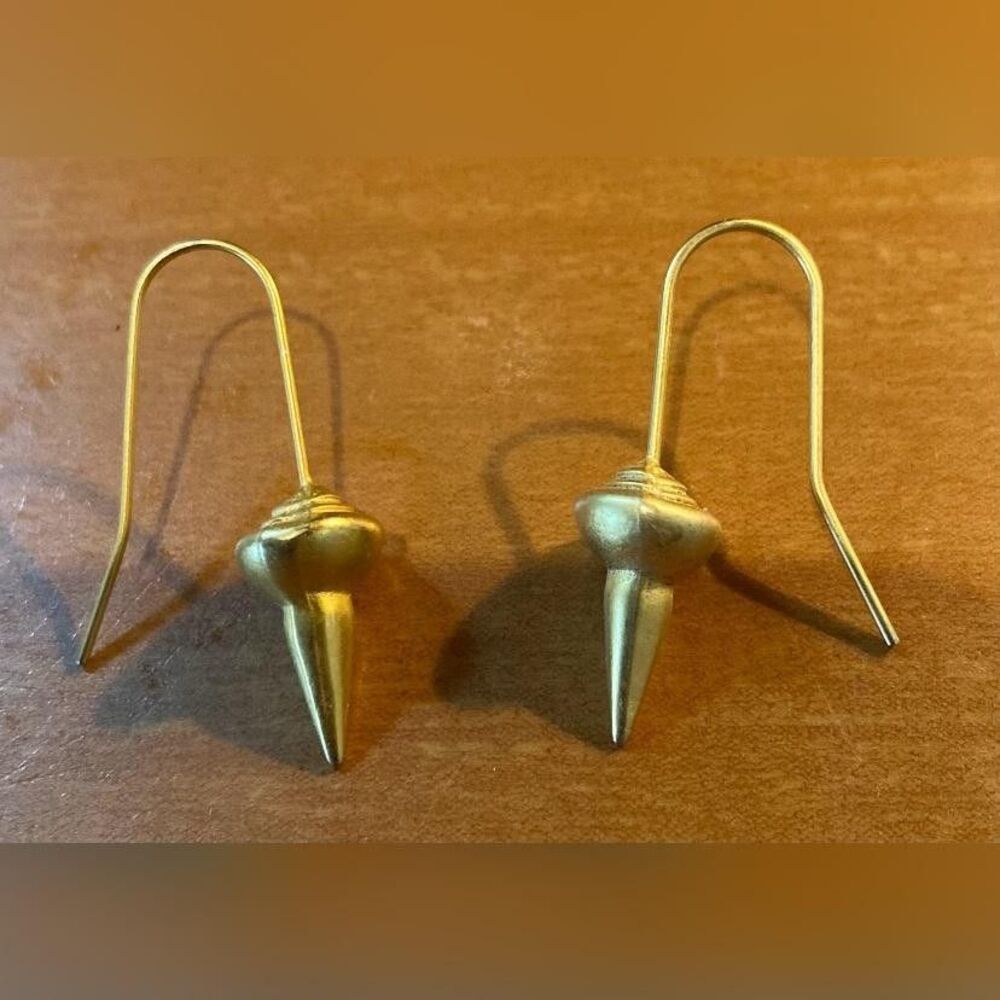 Gold Tone Cone Dangle Drop Earrings Long Hook Women’s Modern Minimal Jewelry